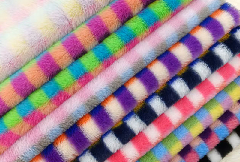 500mg 160cm Țesătură de pluș cu imprimeu de blană de iepure în carouri colorate